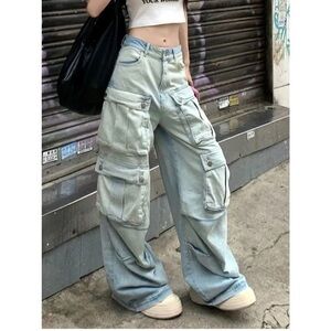 Zara Y2K style wide leg baggy kpop cargo jeans 2